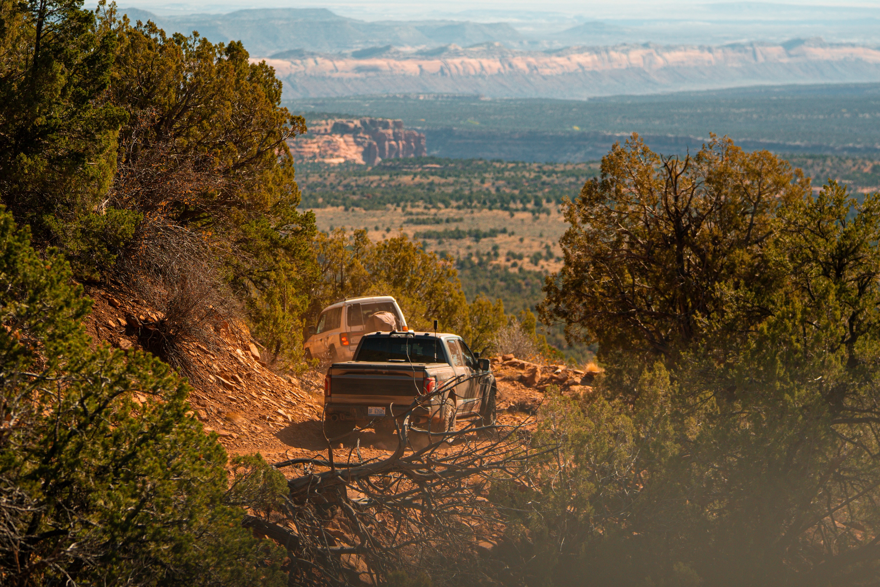 Overland vehicle on desert trail